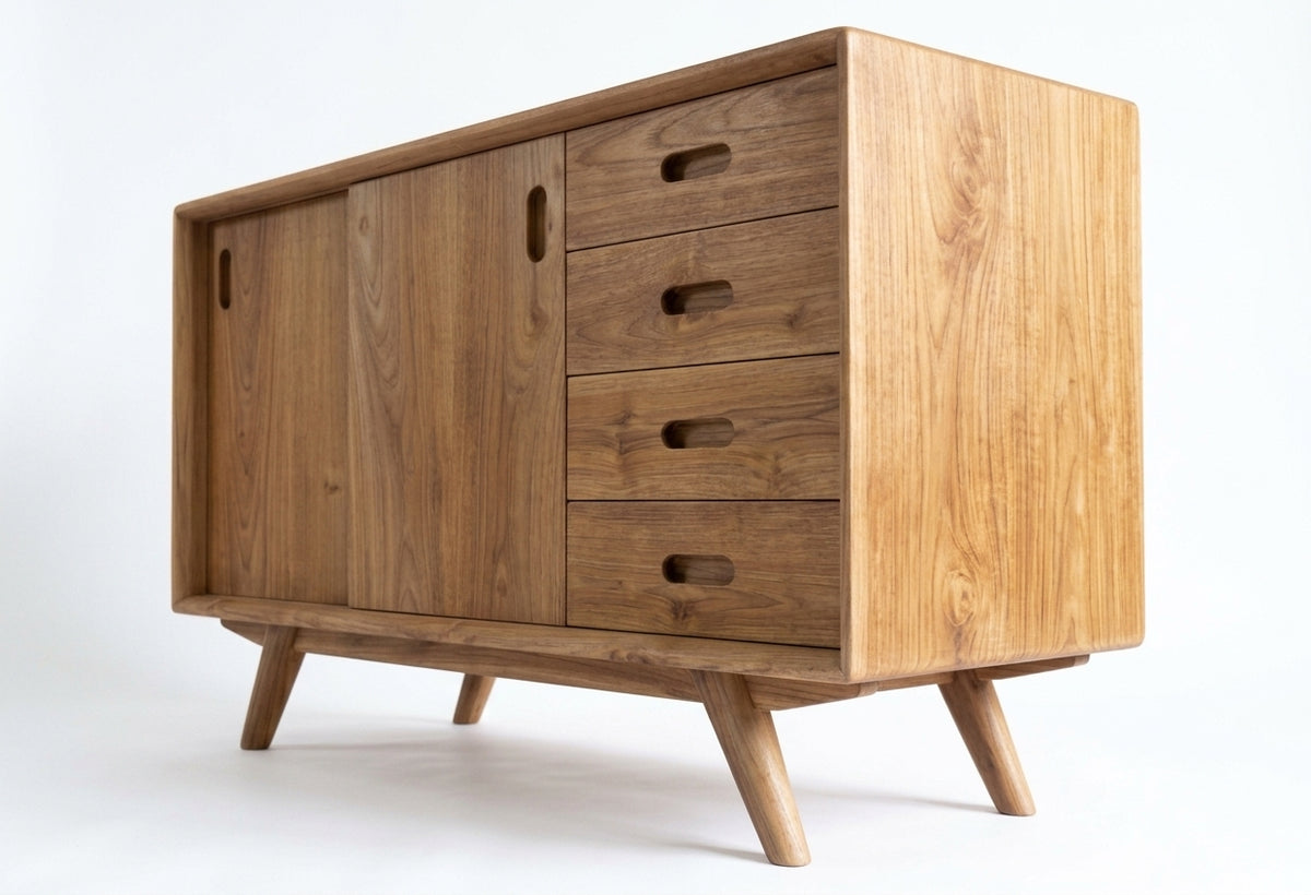 Teak low cabinet Slide – boho furniture handcrafted in Bali by BaliSouk (vue 5)