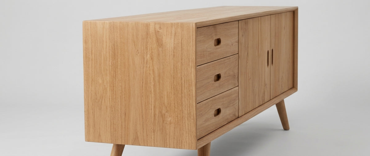 Teak low cabinet Oslo 1 – boho furniture handcrafted in Bali by BaliSouk (vue 3)