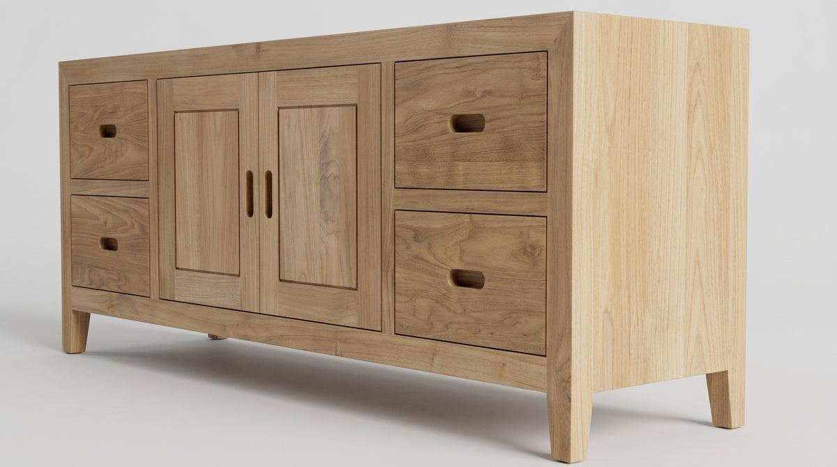 Teak low cabinet Square – boho furniture handcrafted in Bali by BaliSouk