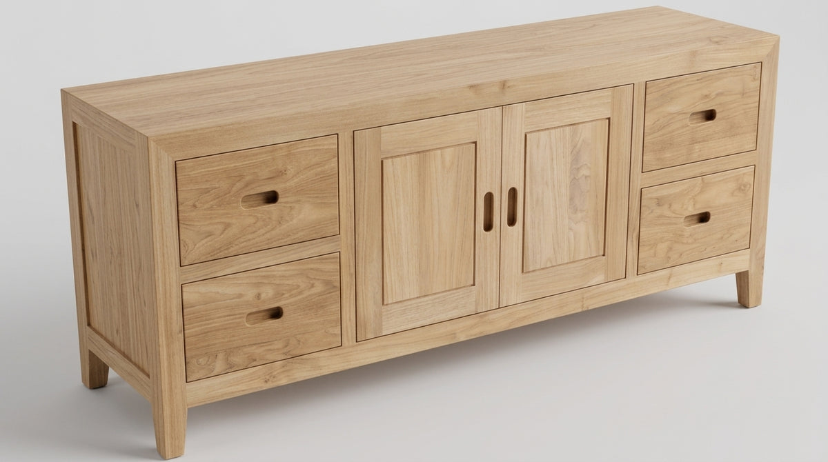 Teak low cabinet Square – boho furniture handcrafted in Bali by BaliSouk (vue 3)
