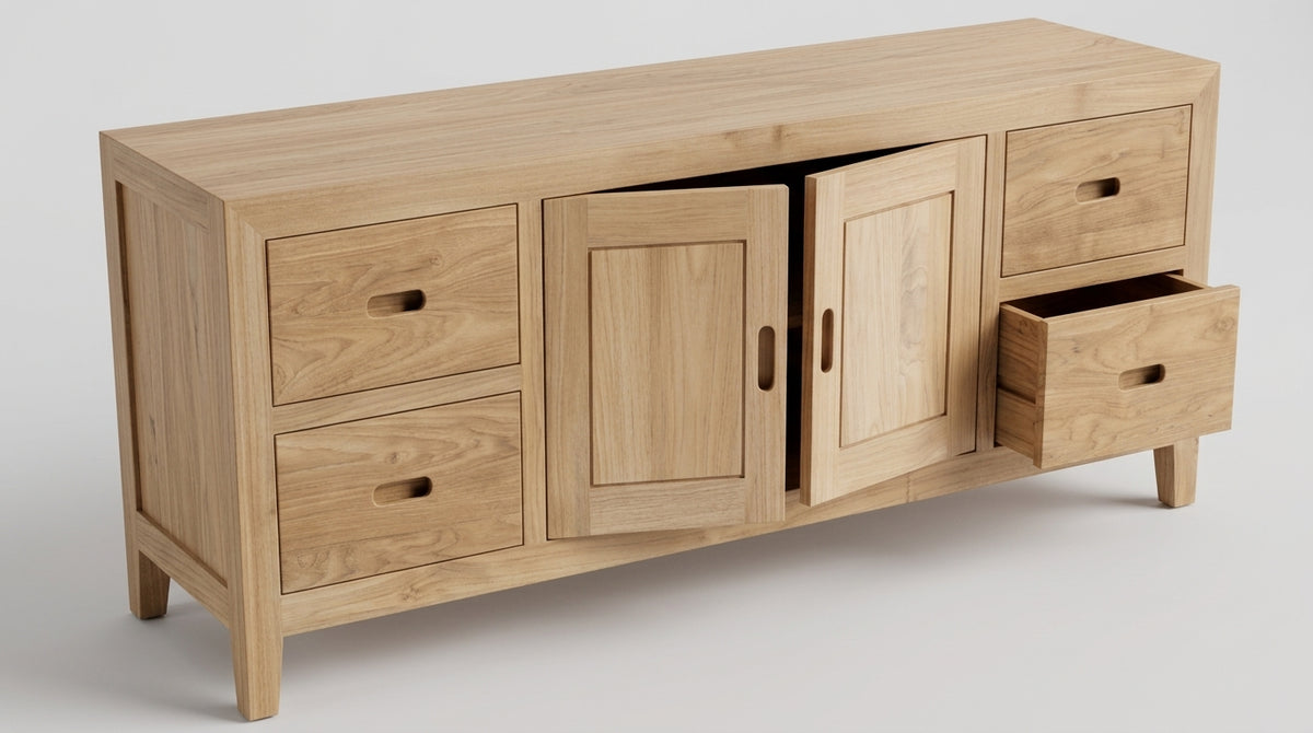 Teak low cabinet Square – boho furniture handcrafted in Bali by BaliSouk (vue 4)