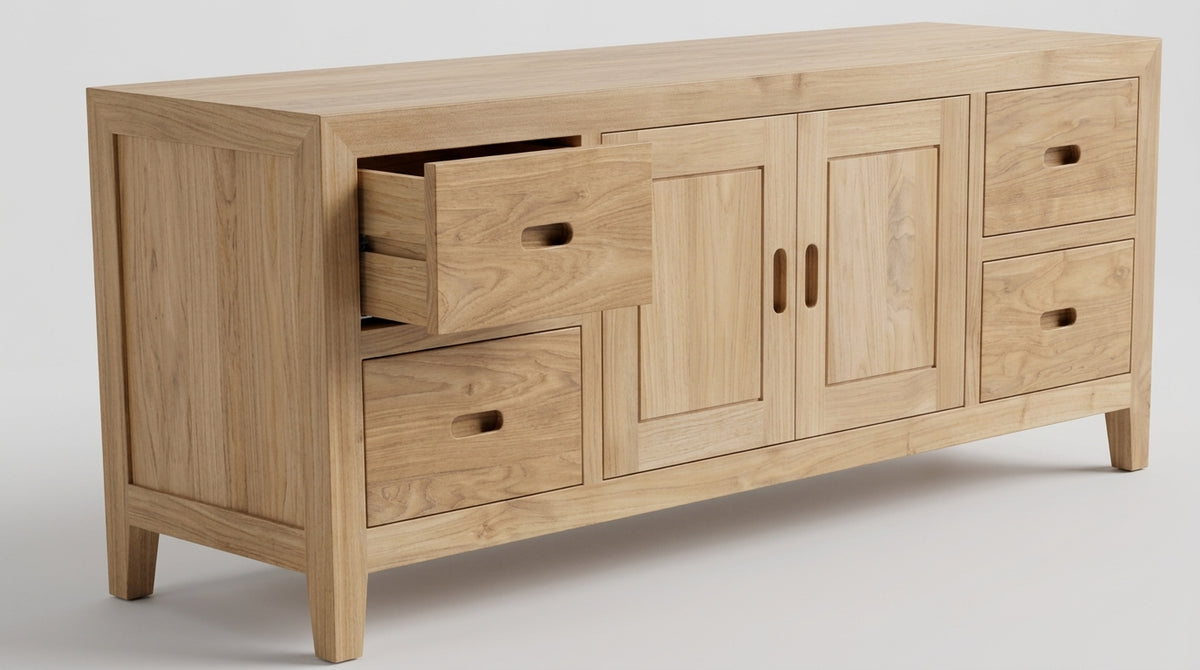 Teak low cabinet Square – boho furniture handcrafted in Bali by BaliSouk (vue 5)
