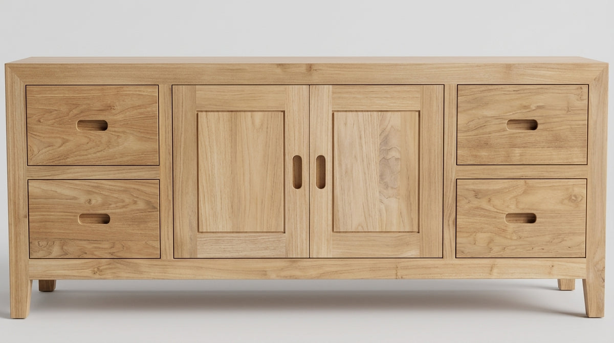 Teak low cabinet Square – boho furniture handcrafted in Bali by BaliSouk (vue 6)