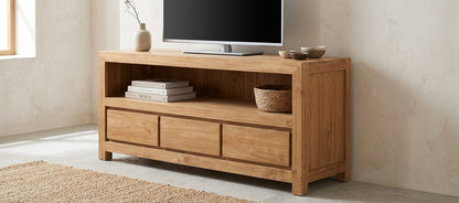Teak tv cabinet Minimalis – boho furniture handcrafted in Bali by BaliSouk