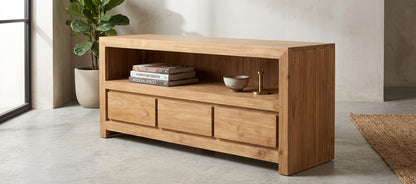 Teak tv cabinet Minimalis – boho furniture handcrafted in Bali by BaliSouk (vue 3)