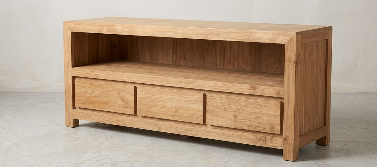 Teak tv cabinet Minimalis – boho furniture handcrafted in Bali by BaliSouk (vue 5)