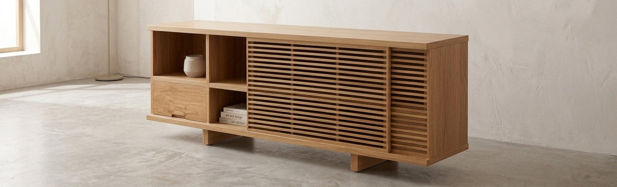 Teak tv cabinet Singapour – boho furniture handcrafted in Bali by BaliSouk (vue 2)