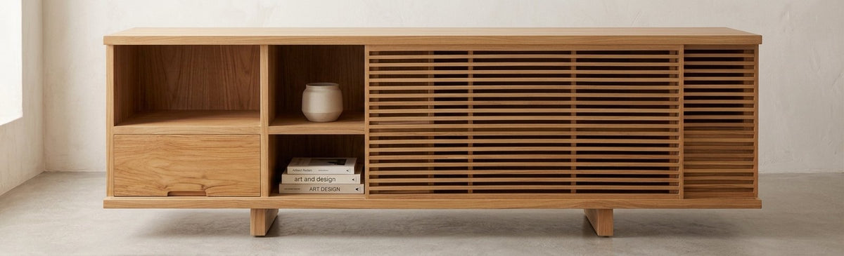 Teak tv cabinet Singapour – boho furniture handcrafted in Bali by BaliSouk (vue 5)