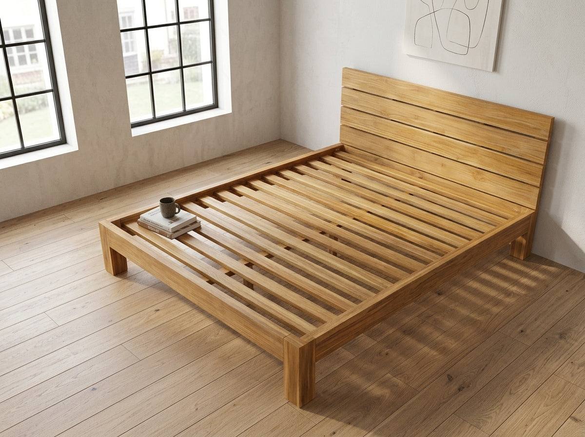 Teak bed Montana – boho furniture handcrafted in Bali by BaliSouk (vue 2)