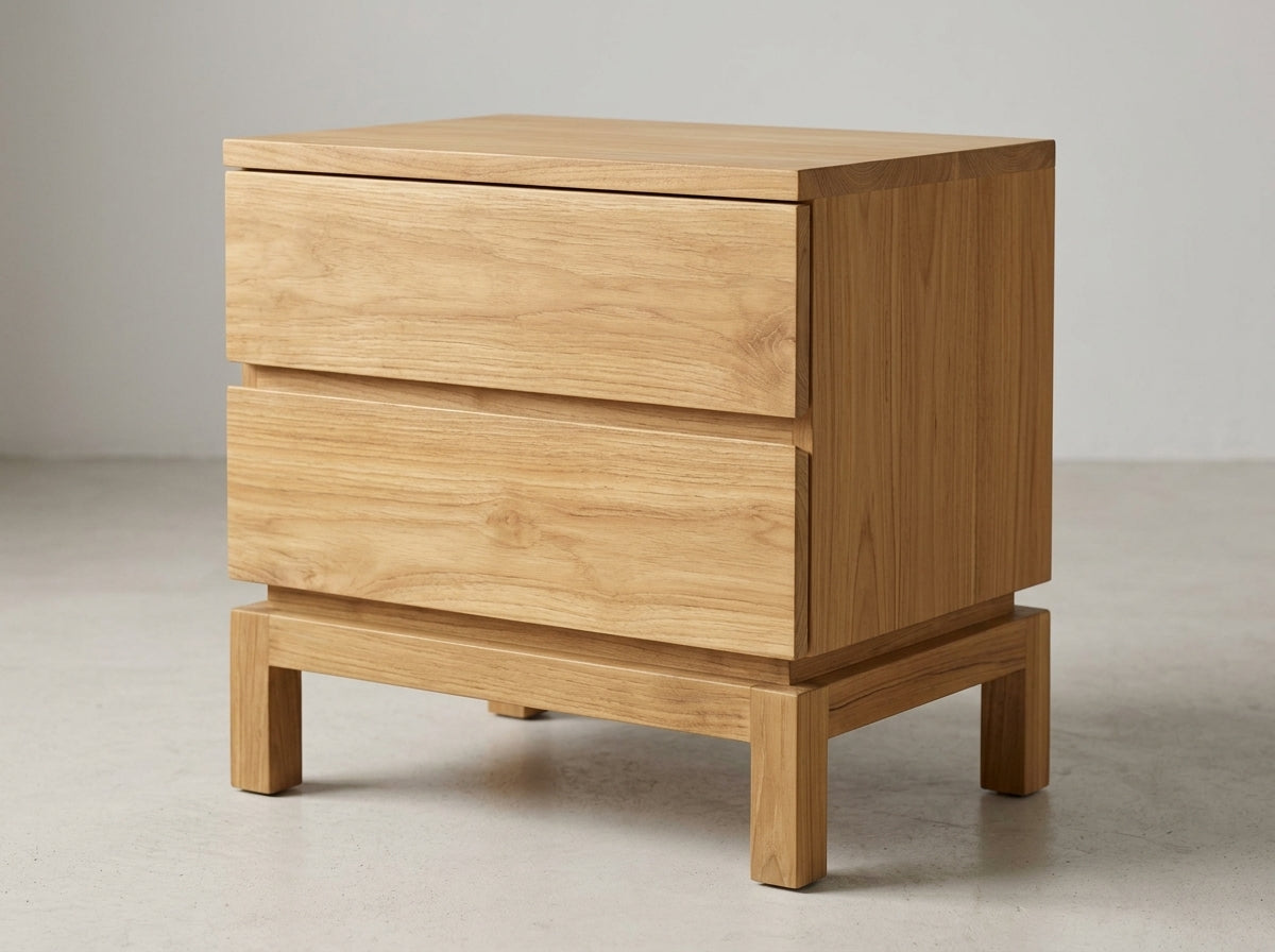 Teak bed side table Montana – boho furniture handcrafted in Bali by BaliSouk (vue 2)