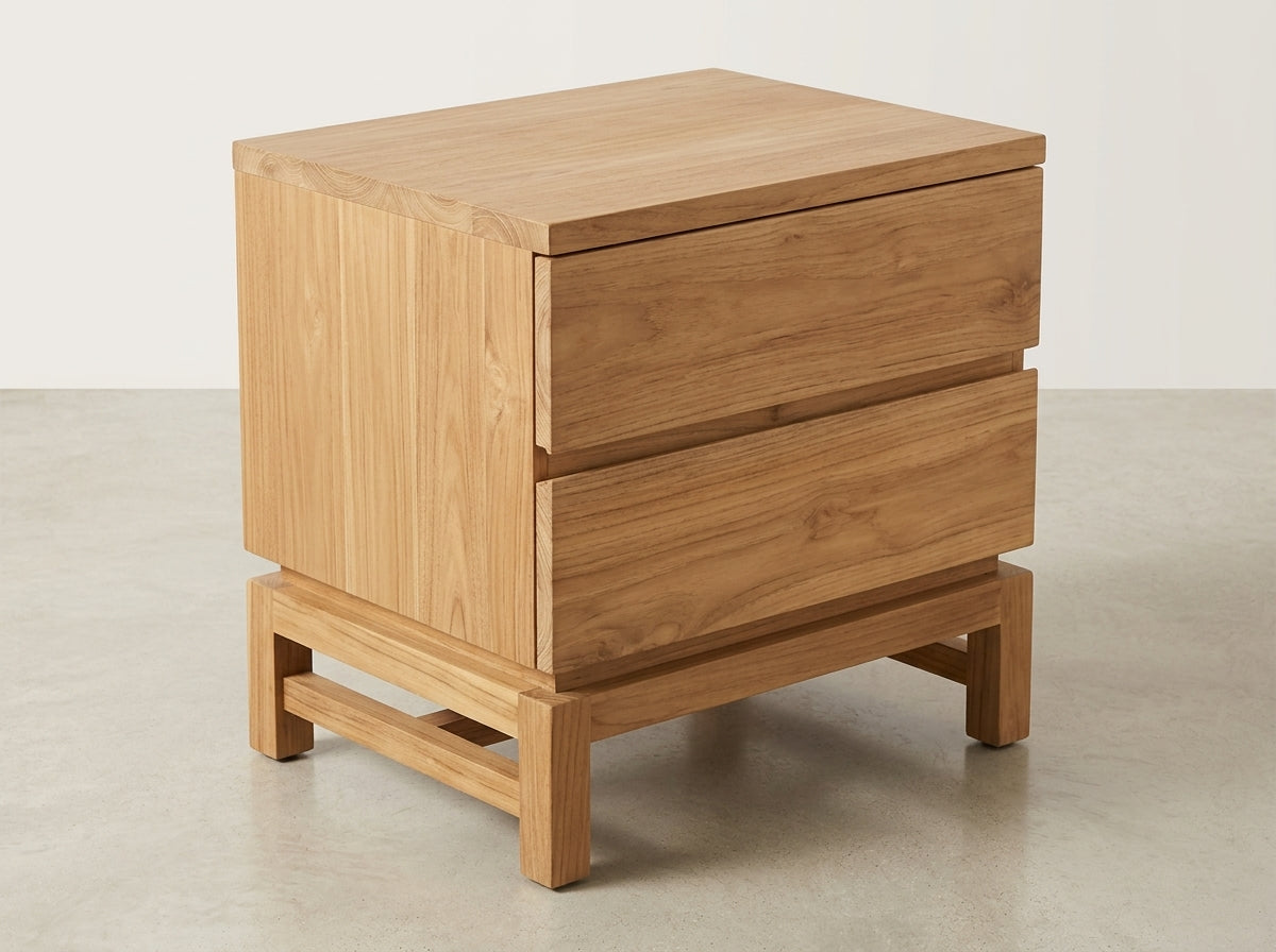Teak bed side table Montana – boho furniture handcrafted in Bali by BaliSouk (vue 3)