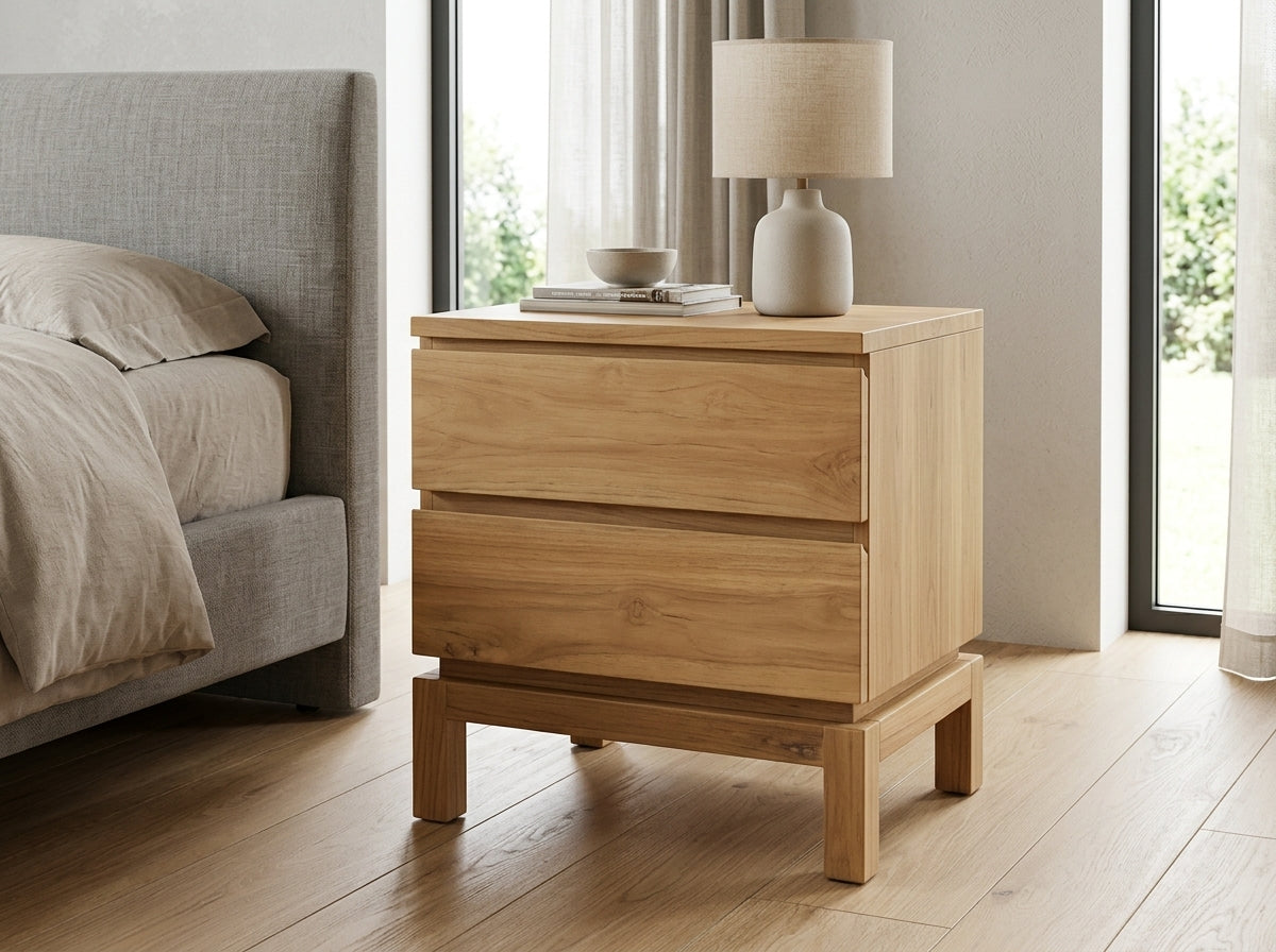 Teak bed side table Montana – boho furniture handcrafted in Bali by BaliSouk (vue 5)