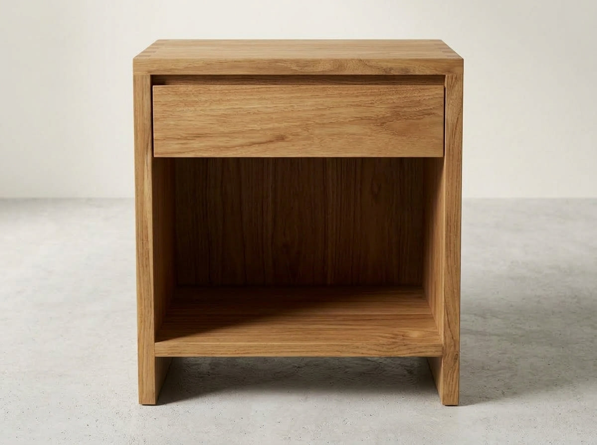 Teak bed side table Vinoti – boho furniture handcrafted in Bali by BaliSouk