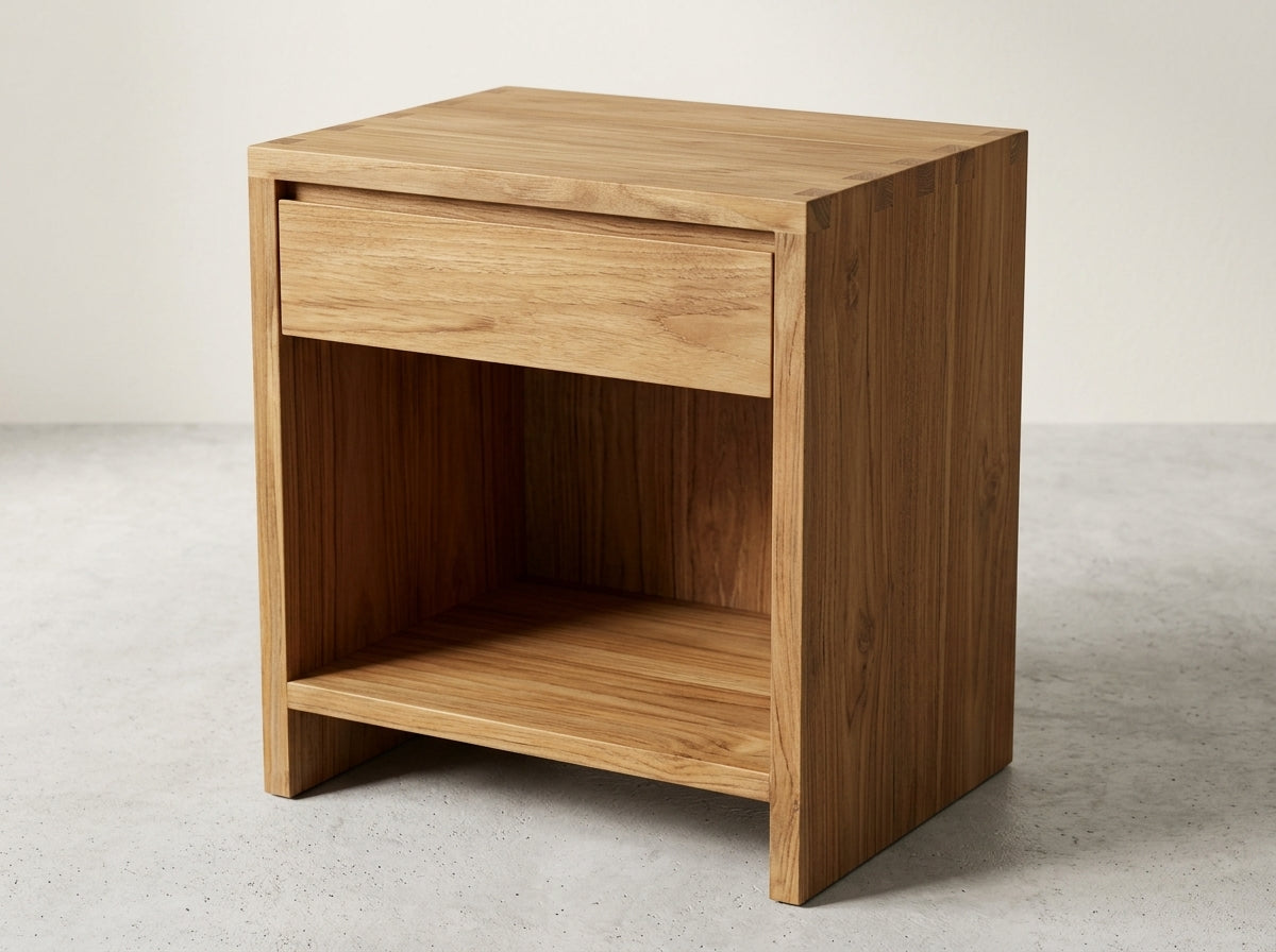 Teak bed side table Vinoti – boho furniture handcrafted in Bali by BaliSouk (vue 2)