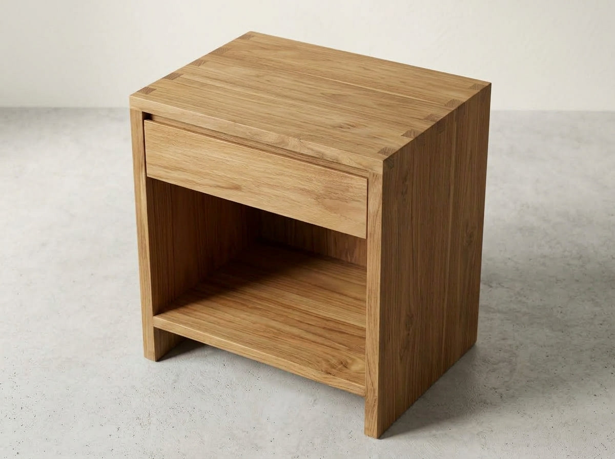 Teak bed side table Vinoti – boho furniture handcrafted in Bali by BaliSouk (vue 3)