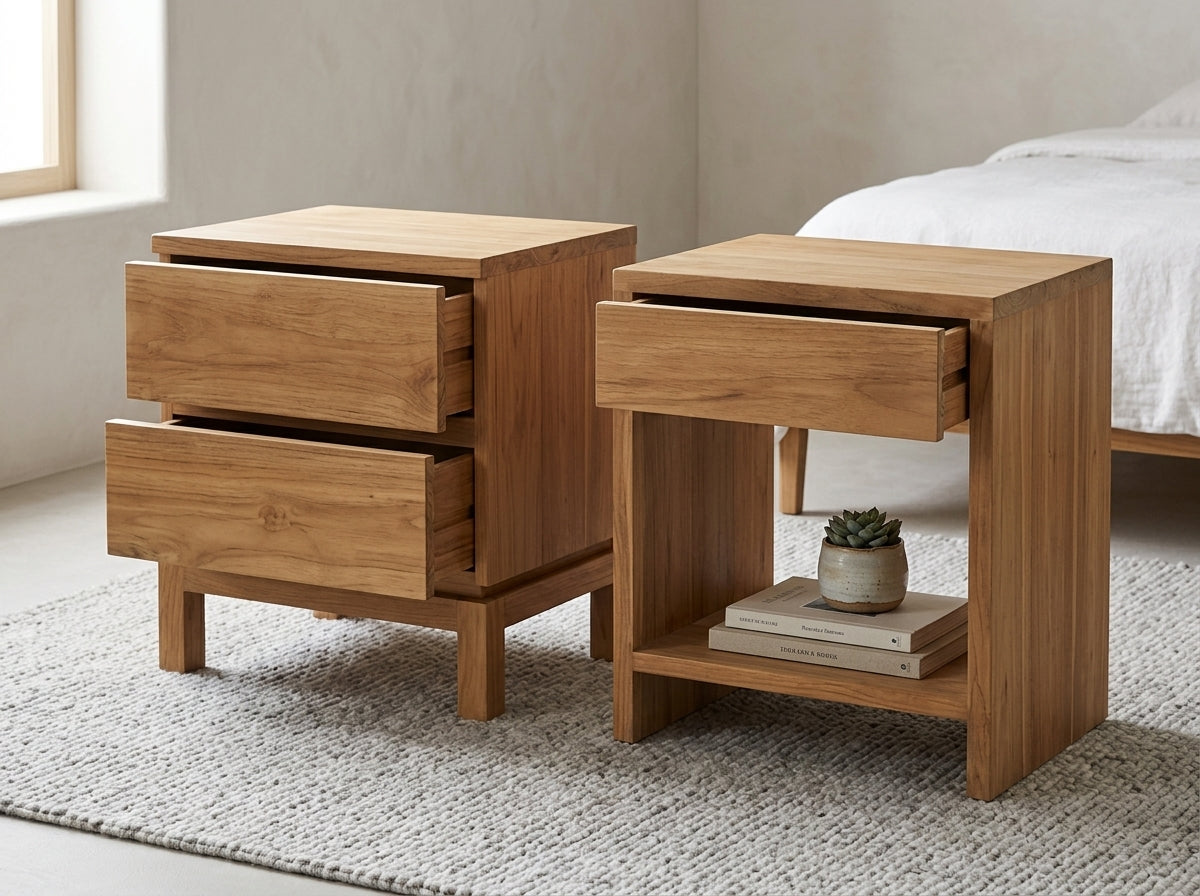 Teak bed side table Vinoti – boho furniture handcrafted in Bali by BaliSouk (vue 4)