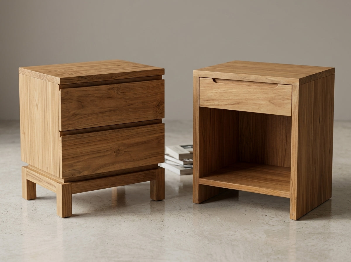 Teak bed side table Vinoti – boho furniture handcrafted in Bali by BaliSouk (vue 5)