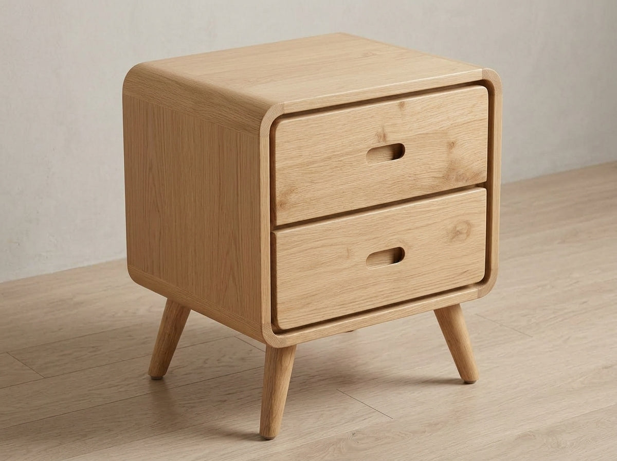 Teak bed side table AD 2 Drawer – boho furniture handcrafted in Bali by BaliSouk