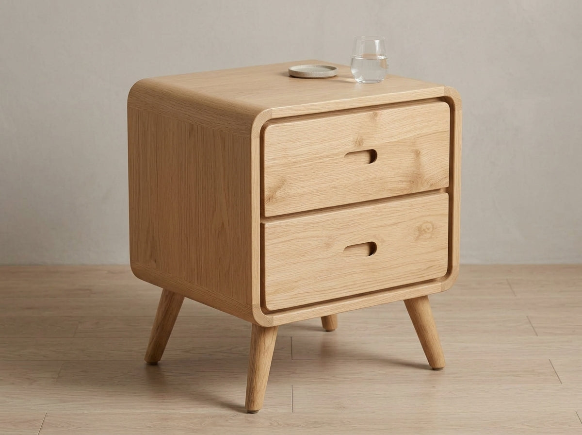 Teak bed side table AD 2 Drawer – boho furniture handcrafted in Bali by BaliSouk (vue 3)