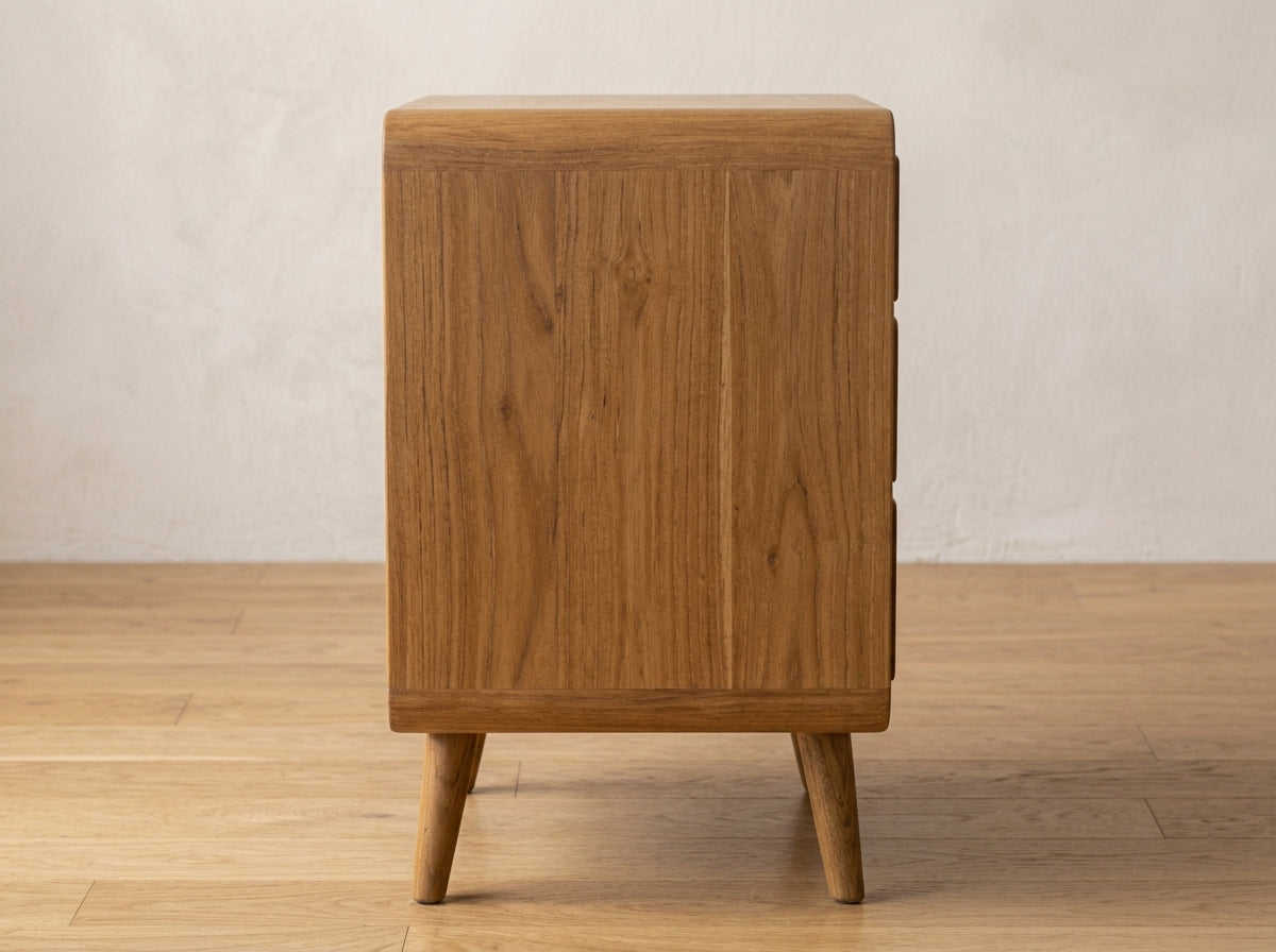 Teak bed side table AD 3 Drawer – boho furniture handcrafted in Bali by BaliSouk (vue 4)