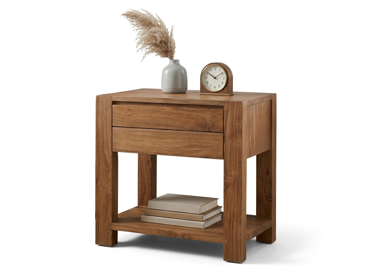 Teak bed side table Aldo – boho furniture handcrafted in Bali by BaliSouk (vue 2)