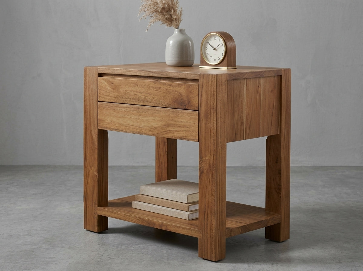 Teak bed side table Aldo – boho furniture handcrafted in Bali by BaliSouk (vue 3)