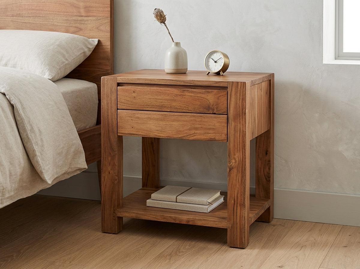 Teak bed side table Aldo – boho furniture handcrafted in Bali by BaliSouk (vue 4)