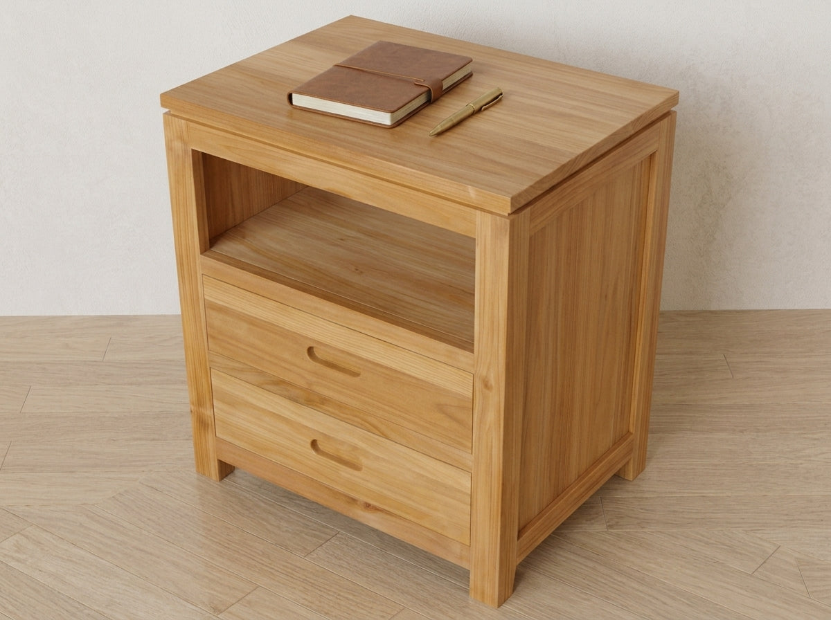 Teak bed side table Asia – boho furniture handcrafted in Bali by BaliSouk