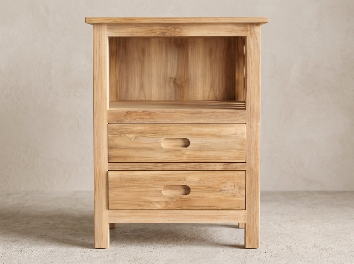 Teak bed side table KK – boho furniture handcrafted in Bali by BaliSouk (vue 2)