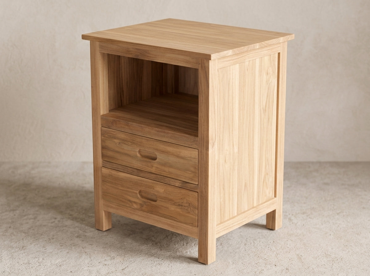Teak bed side table KK – boho furniture handcrafted in Bali by BaliSouk (vue 3)