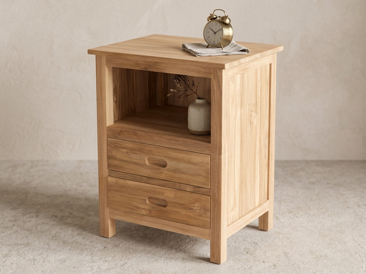 Teak bed side table KK – boho furniture handcrafted in Bali by BaliSouk (vue 4)