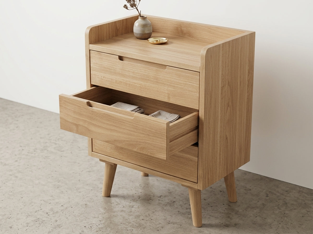 Teak bed side table Ryan – boho furniture handcrafted in Bali by BaliSouk (vue 3)