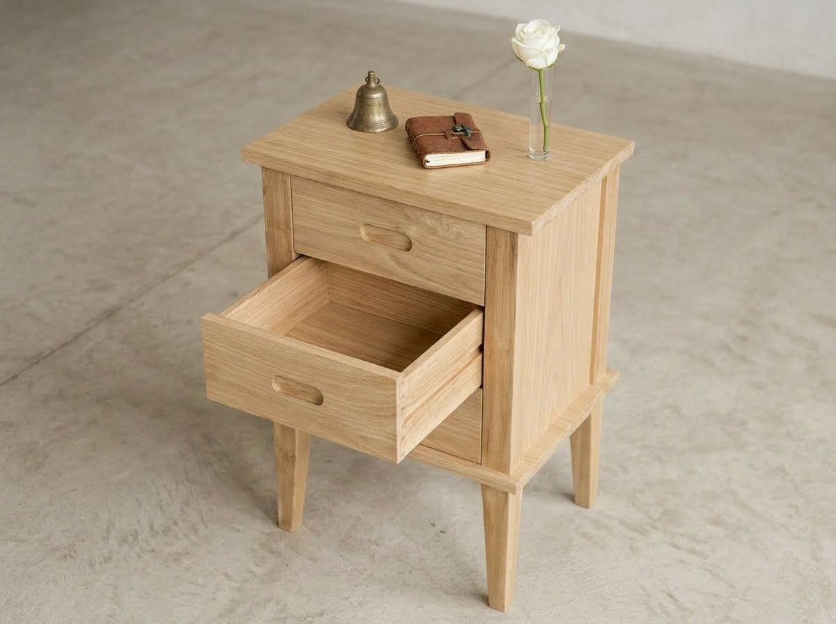 Teak bed side table Rafless – boho furniture handcrafted in Bali by BaliSouk (vue 2)