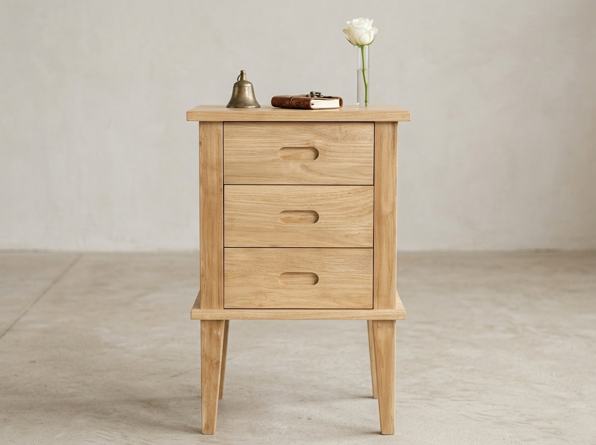 Teak bed side table Rafless – boho furniture handcrafted in Bali by BaliSouk (vue 3)