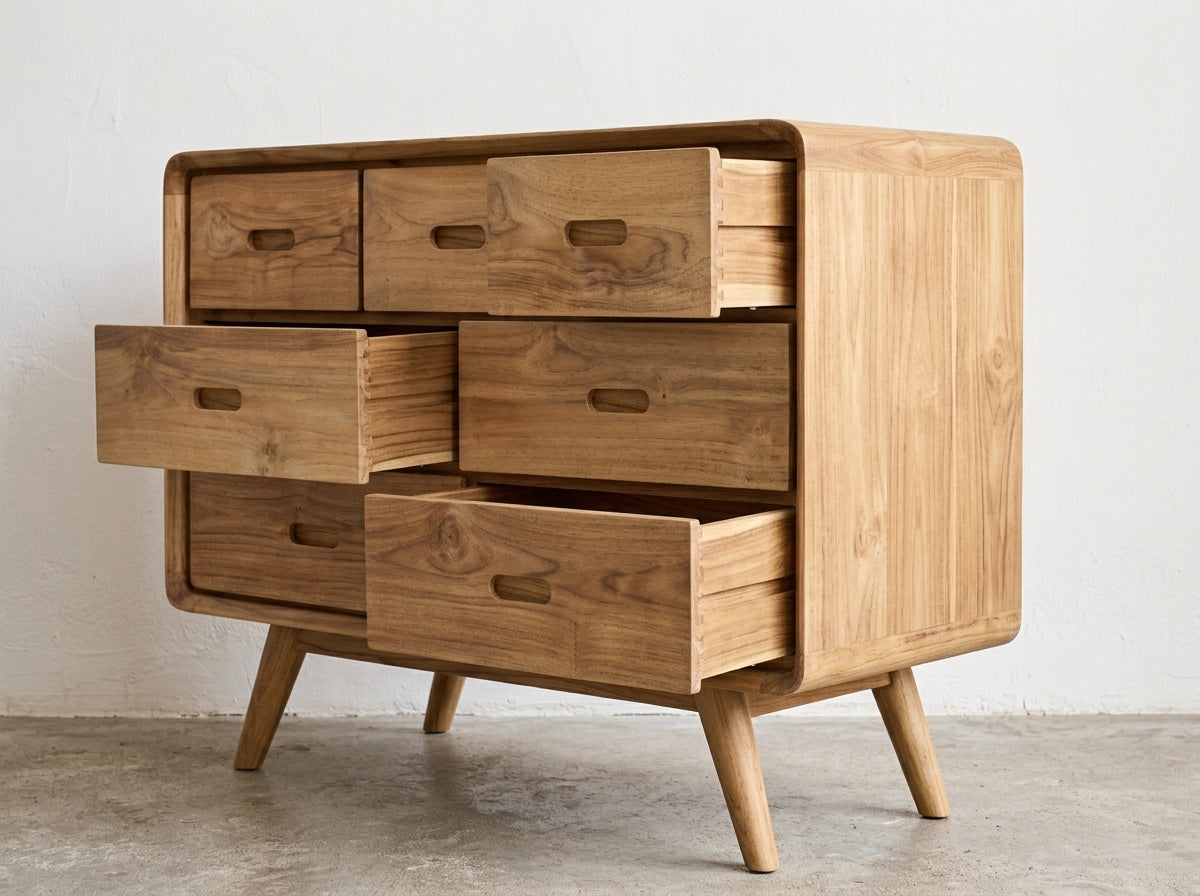 Teak chest of drawers Julie – boho furniture handcrafted in Bali by BaliSouk (vue 2)