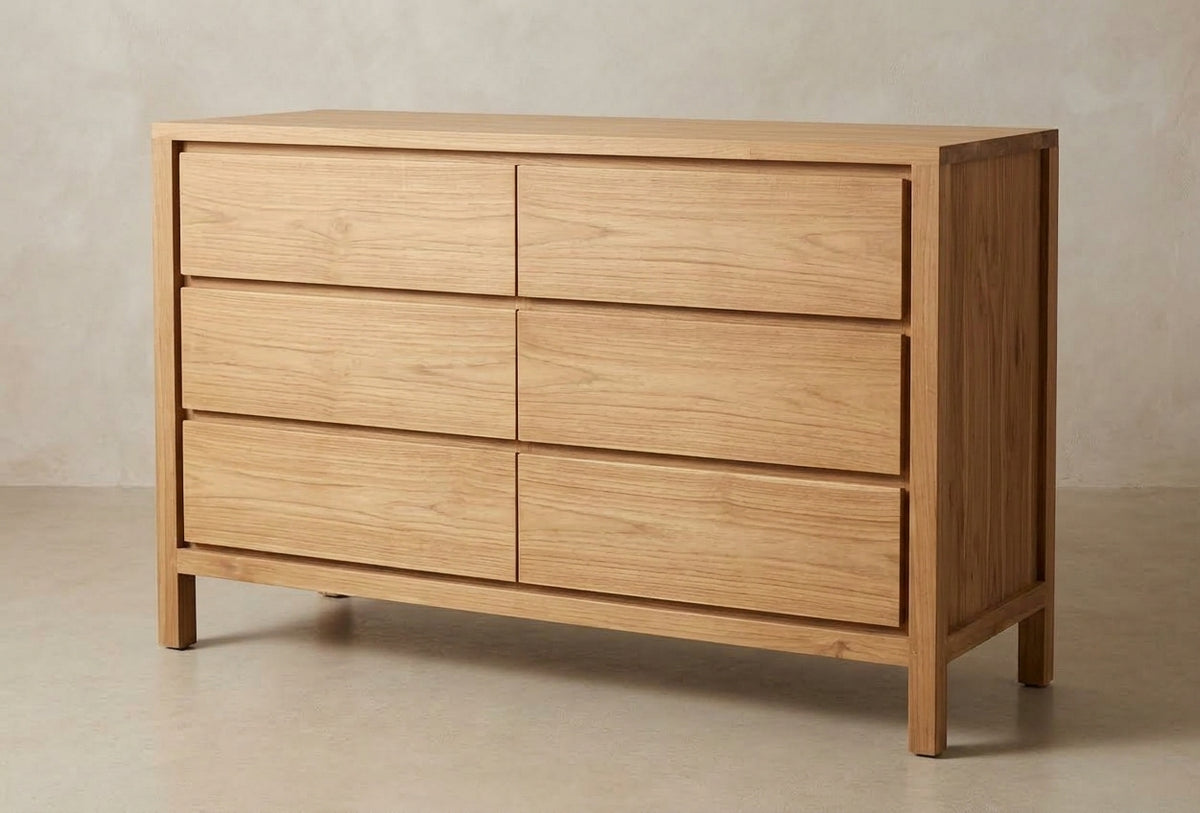 Teak chest of drawers Laci 2X3 – boho furniture handcrafted in Bali by BaliSouk (vue 3)