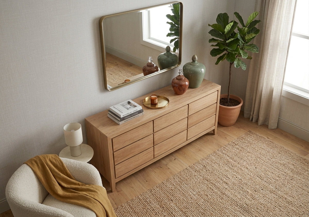 Teak chest of drawers Laci 3X3 – boho furniture handcrafted in Bali by BaliSouk (vue 3)