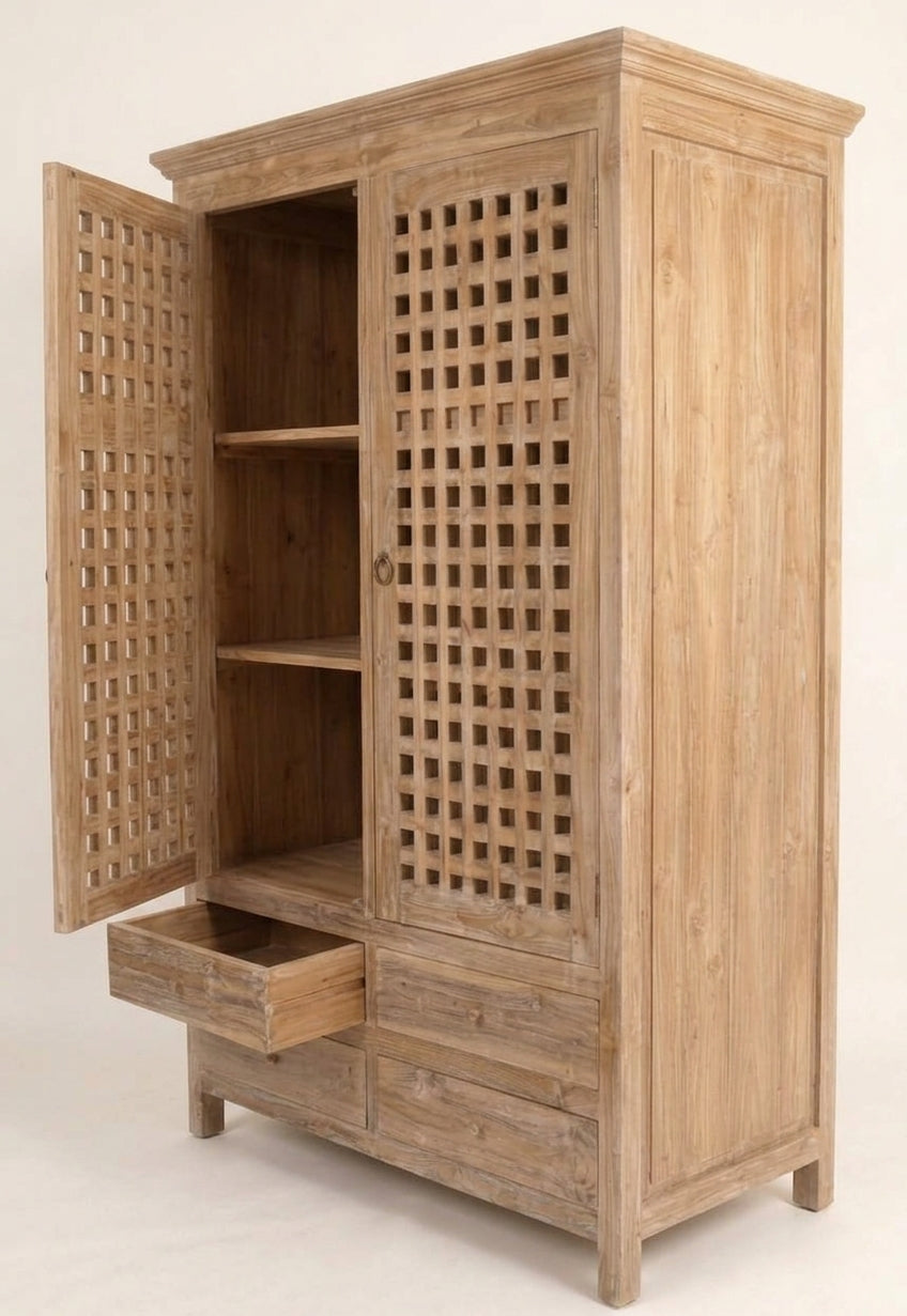 Teak wardrobe Kotak – boho furniture handcrafted in Bali by BaliSouk (vue 4)