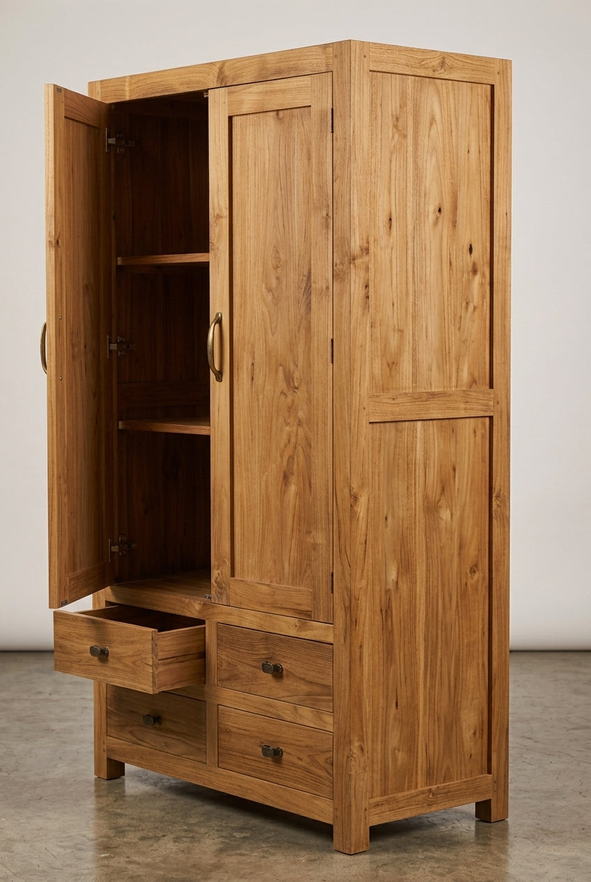 Teak wardrobe Bole – boho furniture handcrafted in Bali by BaliSouk (vue 4)
