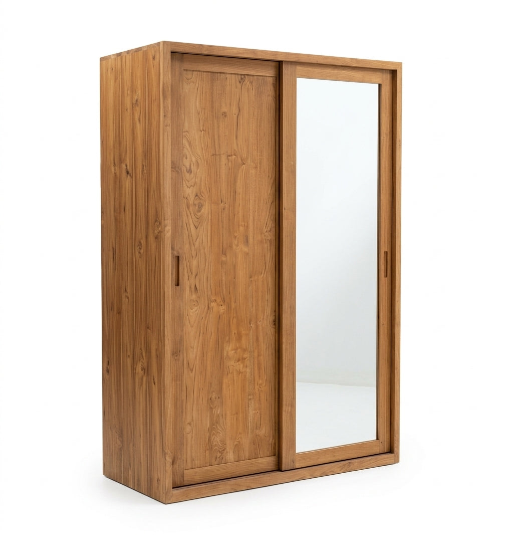 Teak wardrobe Inci 2 Mirror – boho furniture handcrafted in Bali by BaliSouk