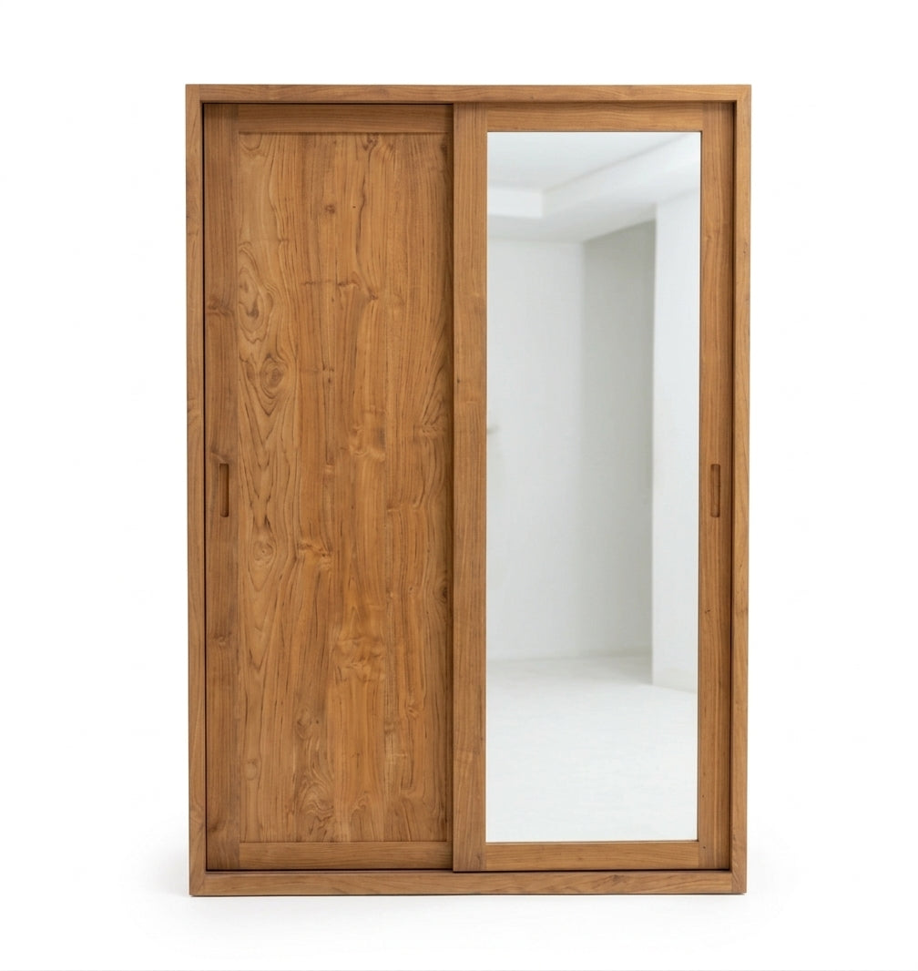 Teak wardrobe Inci 2 Mirror – boho furniture handcrafted in Bali by BaliSouk (vue 2)