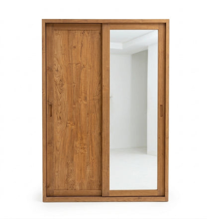 Teak wardrobe Inci 2 Mirror – boho furniture handcrafted in Bali by BaliSouk (vue 2)