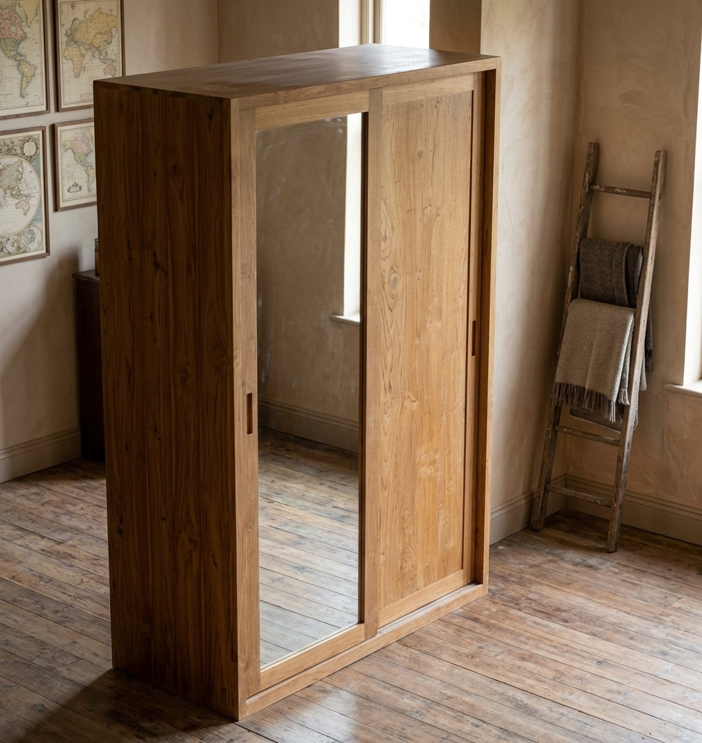 Teak wardrobe Inci 2 Mirror – boho furniture handcrafted in Bali by BaliSouk (vue 5)