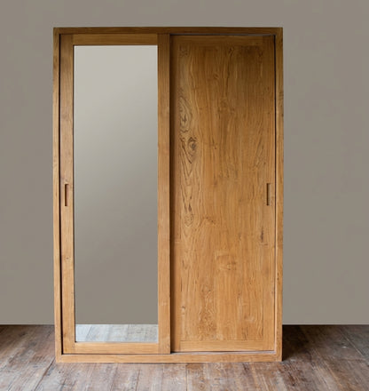 Teak wardrobe Inci 2 Mirror – boho furniture handcrafted in Bali by BaliSouk (vue 6)