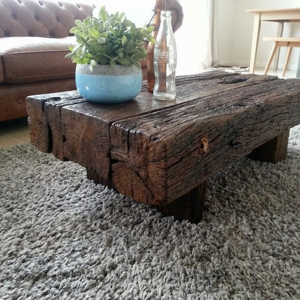 Reclaimed Wood coffee table Railway Wood – boho furniture handcrafted in Bali by BaliSouk (vue 3)