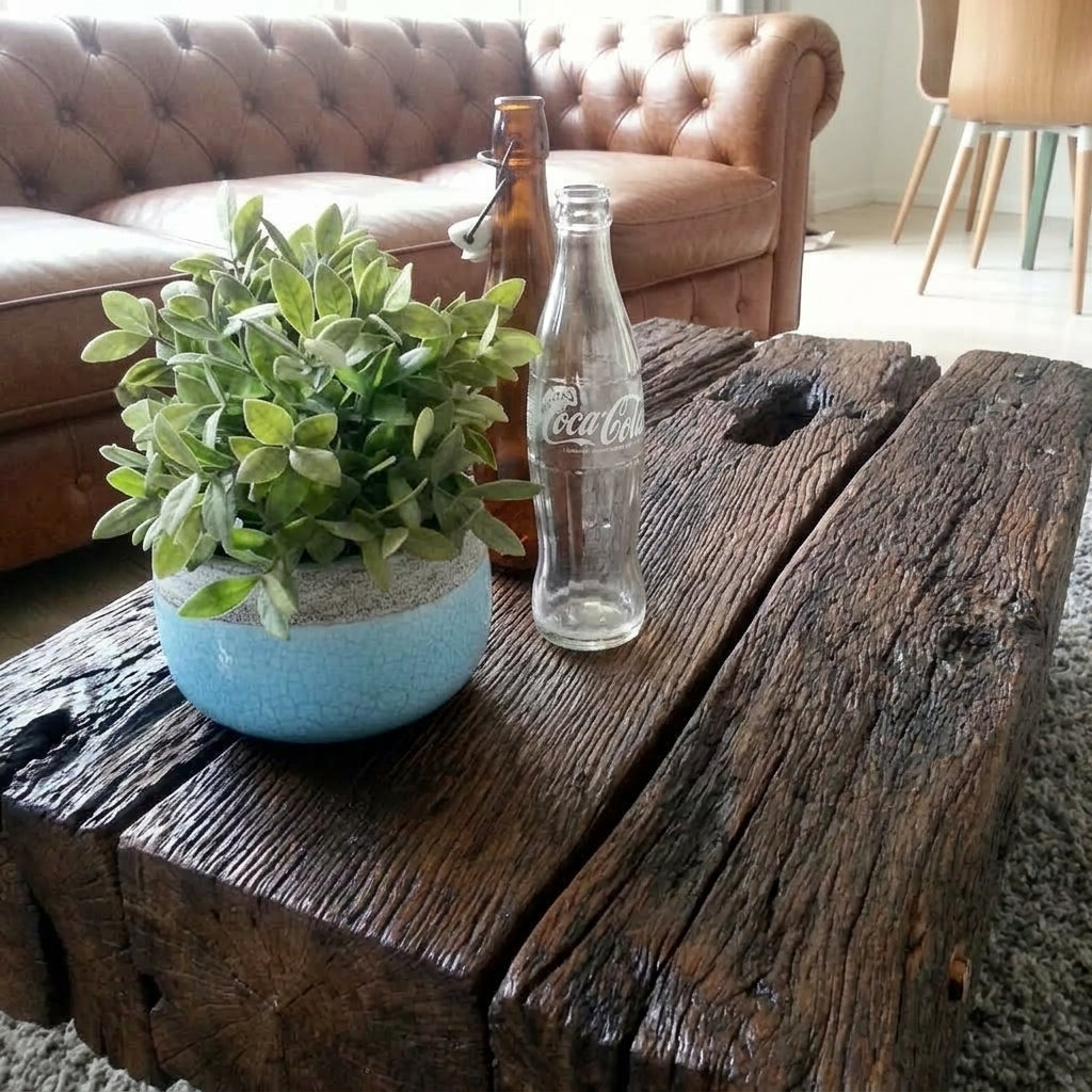 Reclaimed Wood coffee table Railway Wood – boho furniture handcrafted in Bali by BaliSouk (vue 4)