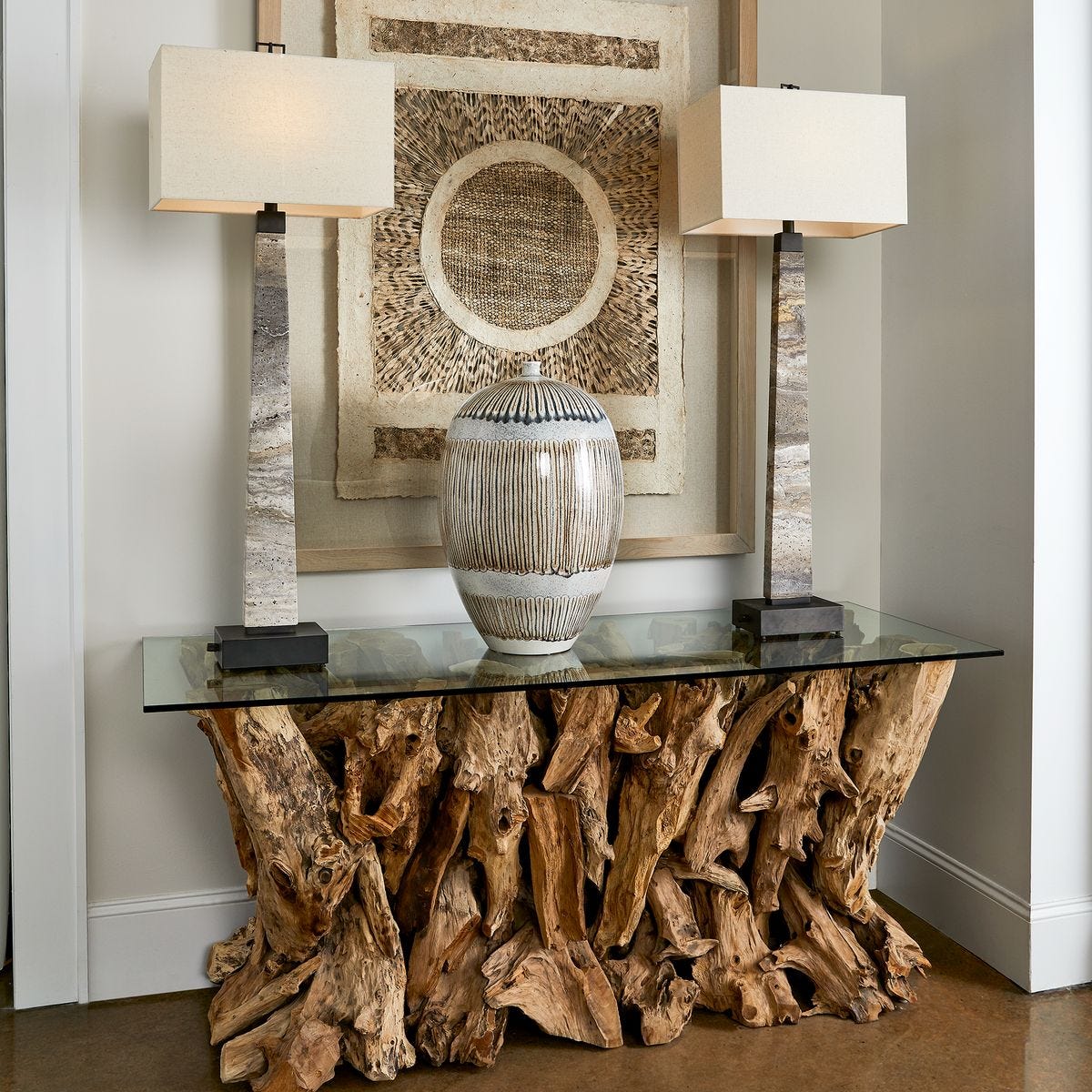 Driftwood console Patchwork Driftwood – boho furniture handcrafted in Bali by BaliSouk
