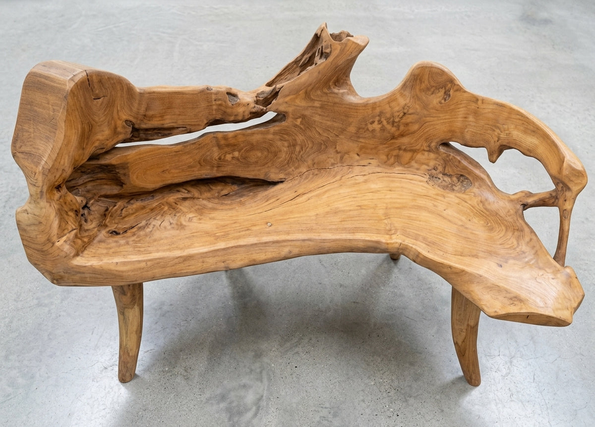 Teak Root bench – boho furniture handcrafted in Bali by BaliSouk (vue 2)