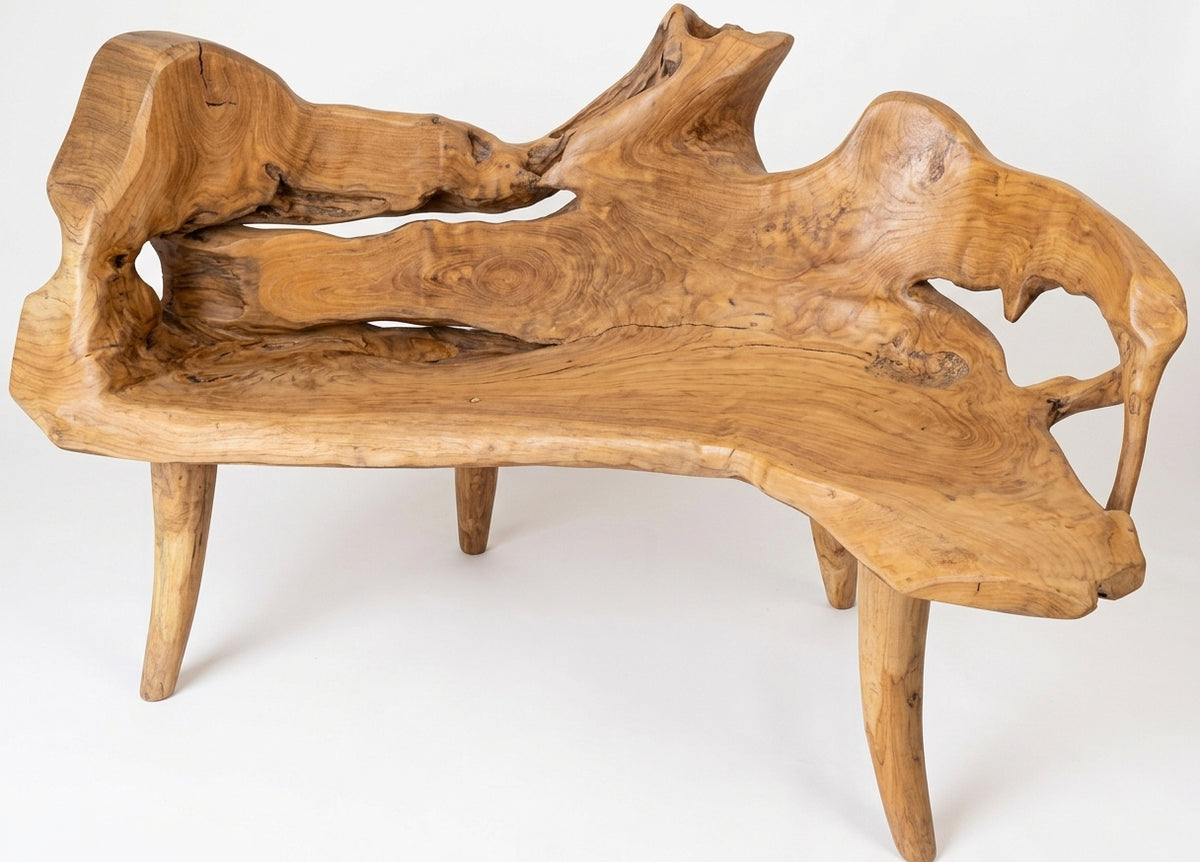 Teak Root bench – boho furniture handcrafted in Bali by BaliSouk (vue 3)
