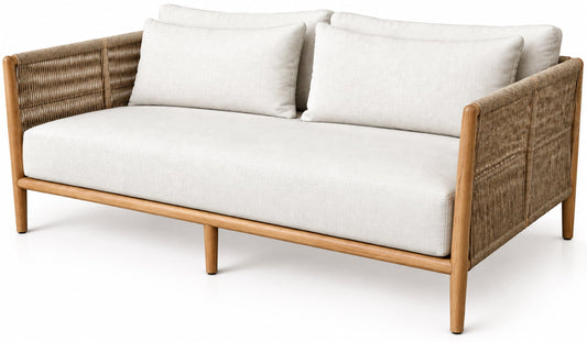 Teak garden sofa Mooera Double – boho outdoor furniture handcrafted in Bali by BaliSouk